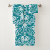 Côtier Damask Seahors Turquoise Bleu Blanc Motif (En situation)