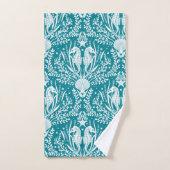 Côtier Damask Seahors Turquoise Bleu Blanc Motif (Serviette à main)