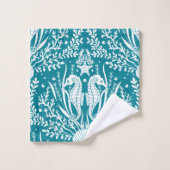 Côtier Damask Seahors Turquoise Bleu Blanc Motif (Gant de toilette)