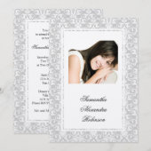 Cotillion Argent Shimmer Damask Photo Invitations (Devant / Derrière)