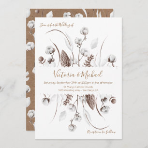Coton botanique fleuri blanc Invitations au mariag