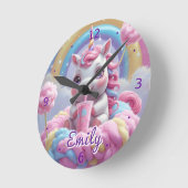Coton Candy Unicorn Horloge murale - Nom modifiabl (Angle)
