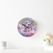 Coton Candy Unicorn Horloge murale - Nom modifiabl (Maison)