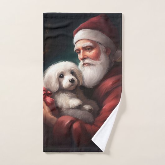 Coton De Tuléar Avec Le Père Noël De Noël (Serviette à main)