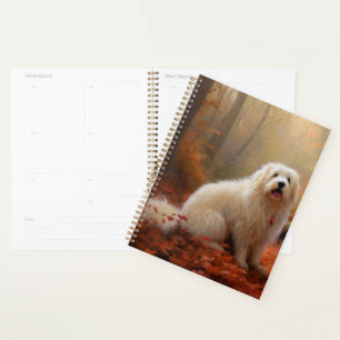 Coton De Tulear dans les feuilles d'automne qui to