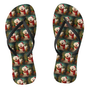 Coton De Tulear-hond in sneeuw Kerstmis Teenslippers