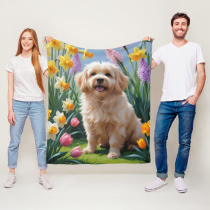 Coton De Tulear Hond Lente Bloemen Schilderij Fleece Deken