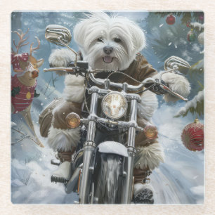 Coton De Tulear Hond Rijden Motorfiets Kerstmis Glazen Onderzetter
