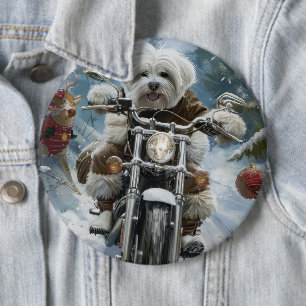 Coton De Tulear Hond Rijden Motorfiets Kerstmis Ronde Button 6,0 Cm