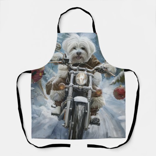 Coton De Tulear Hond Rijden Motorfiets Kerstmis Schort (Voorkant)