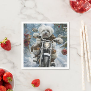 Coton De Tulear Hond Rijden Motorfiets Kerstmis Servet