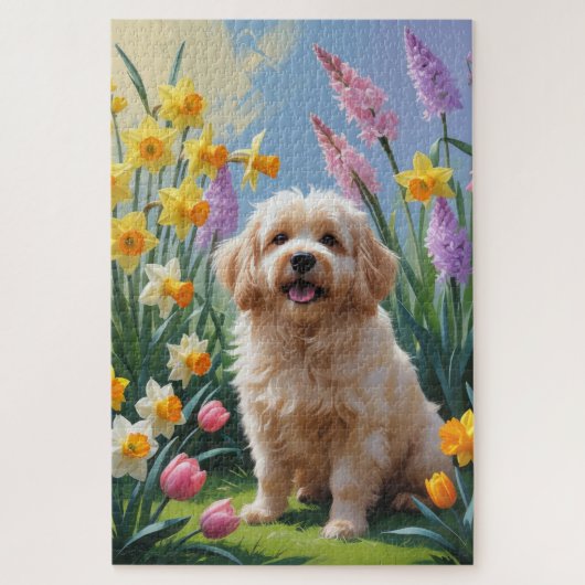 Coton De Tulear Hond Spring Bloemen Schilderen Legpuzzel (Verticaal)