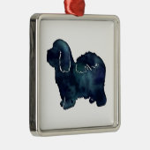Coton de Tulear Hondenras Black Waterverf Metalen Ornament (Rechts)