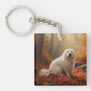 Coton De Tulear in Herfstbladeren vallen Inspirere Sleutelhanger