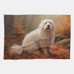 Coton De Tulear in Herfstbladeren Vallen Inspirere Theedoek