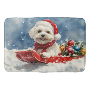 Coton De Tulear in Sledge Laat het Sneeuw Kerstmis Badmat