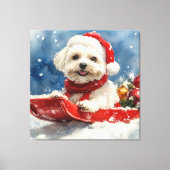 Coton De Tulear in Sledge Laat het Sneeuw Kerstmis Canvas Afdruk (Voorkant)
