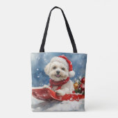 Coton De Tulear in Sledge Laat het Sneeuw Kerstmis Draagtas (Achterkant)