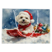 Coton De Tulear in Sledge Laat het Sneeuw Kerstmis Groot Cadeauzakje (Achterkant)