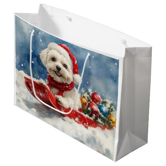 Coton De Tulear in Sledge Laat het Sneeuw Kerstmis Groot Cadeauzakje (Voorkant Gekanteld)