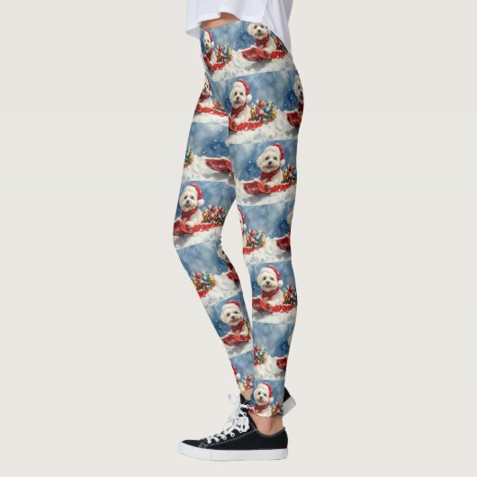 Coton De Tulear in Sledge Laat het Sneeuw Kerstmis Leggings (Links)