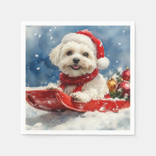 Coton De Tulear in Sledge Laat het Sneeuw Kerstmis Servet (Voorkant)