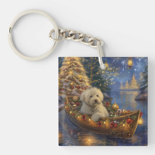 Coton de Tulear Kerstvakantie Sleutelhanger (voorkant)