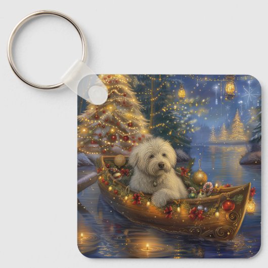 Coton de Tulear Kerstvakantie Sleutelhanger (Voorkant)
