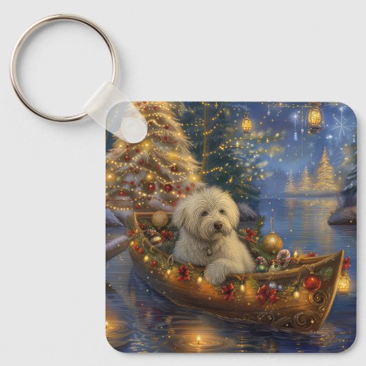 Coton de Tulear Kerstvakantie Sleutelhanger (Voorkant)