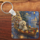 Coton de Tulear Kerstvakantie Sleutelhanger (Voorkant)