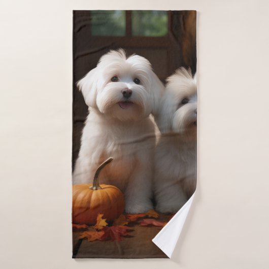 Coton De Tulear Puppy Herfst Delight Pompoen Bad Handdoek (Badhanddoek)
