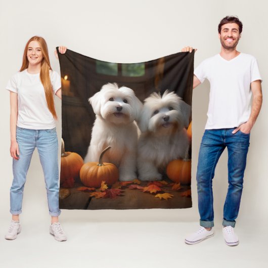 Coton De Tulear Puppy Herfst Delight Pompoen Fleece Deken (In situ)