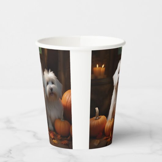 Coton De Tulear Puppy Herfst Delight Pompoen Papieren Bekers (Links)