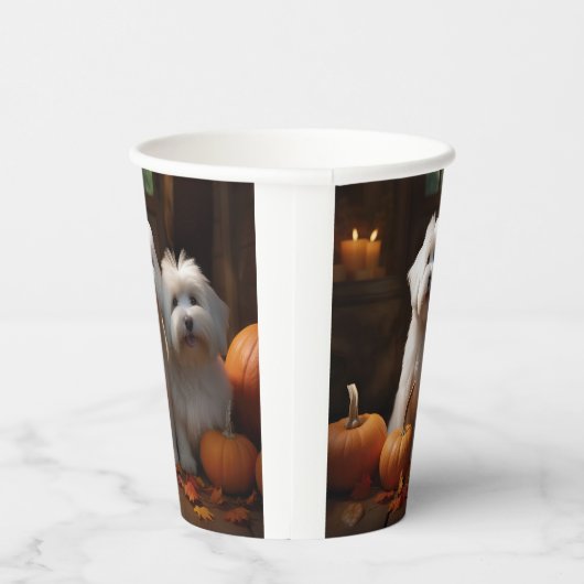 Coton De Tulear Puppy Herfst Delight Pompoen Papieren Bekers (Rechts)