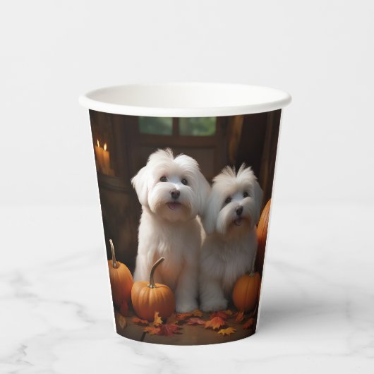 Coton De Tulear Puppy Herfst Delight Pompoen Papieren Bekers (Voorkant)