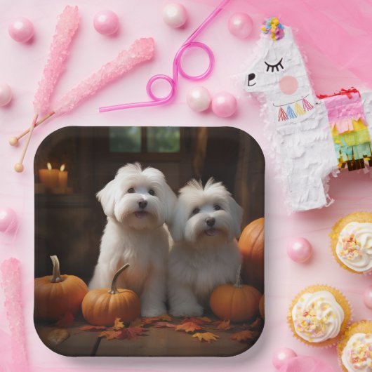 Coton De Tulear Puppy Herfst Delight Pompoen Papieren Bordje (Feest)