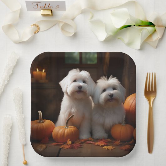 Coton De Tulear Puppy Herfst Delight Pompoen Papieren Bordje (Huwelijk)