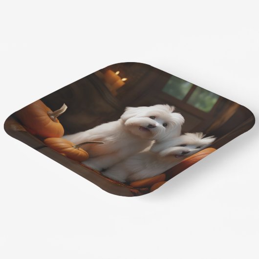 Coton De Tulear Puppy Herfst Delight Pompoen Papieren Bordje (Gebogen)