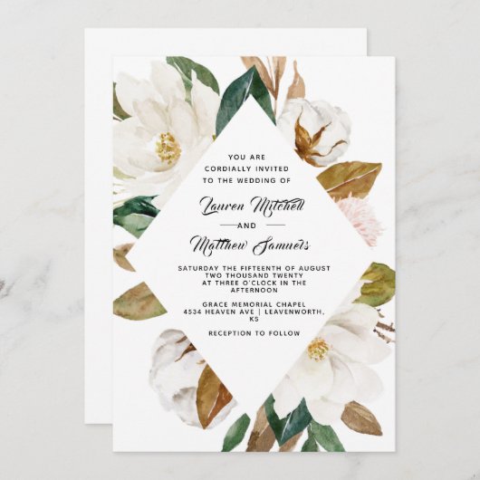 Coton et Faire-part de mariage Magnolia (Devant / Derrière)