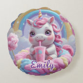 Coton rond Bonbon Unicorn Coussin - Nom modifiable (Dos)