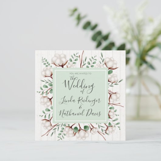 Coton rustique Sud et Faire-part de mariage bois (Debout devant)