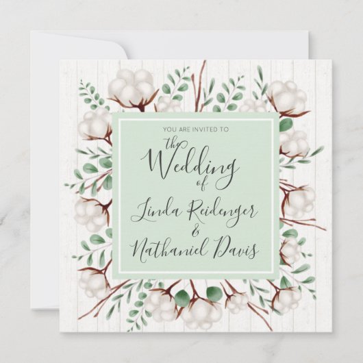 Coton rustique Sud et Faire-part de mariage bois (Devant)