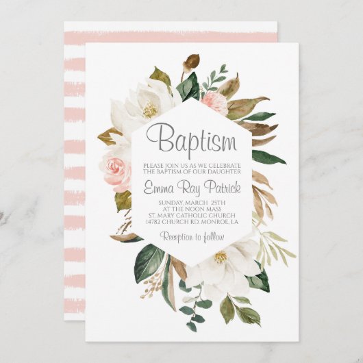 Coton vert Baptême Invitation (Devant / Derrière)