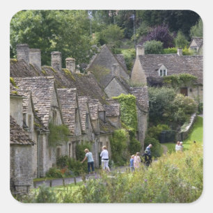 Cotswold stenen cottages in het dorp van vierkante sticker
