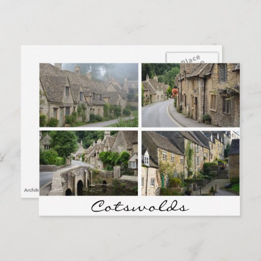 Cotswolds architecture texte blanc carte de collag (Devant / Derrière)