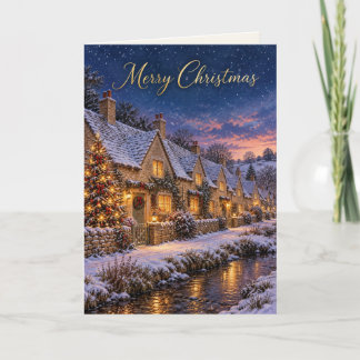 Cotswolds Besneeuwd Dorp Vrolijk Kerstfeest Feestdagen Kaart