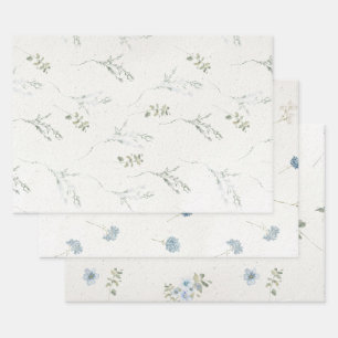Cotswolds Blauwe Winter Bloemen Faux Handgemaakt Inpakpapier Vel