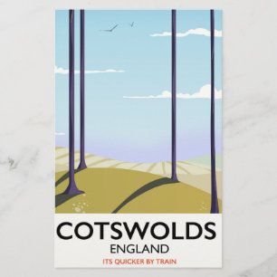 Cotswolds paysage carte de voyage ferroviaire