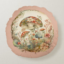 Cottagcore Mushroom Bloemen Rond Kussen