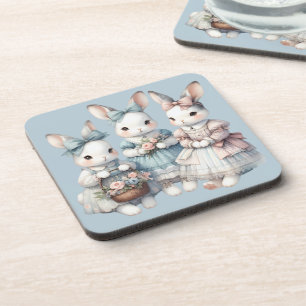 Cottage Bunny Sisters Waterverf Illustratie Bier Onderzetter